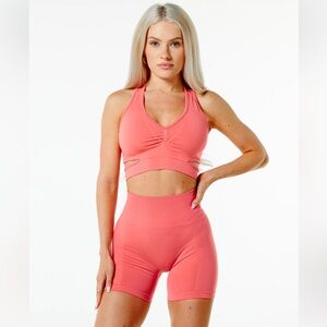 Alphalete Pixel Pink outfit, bra size small, shorts size medium